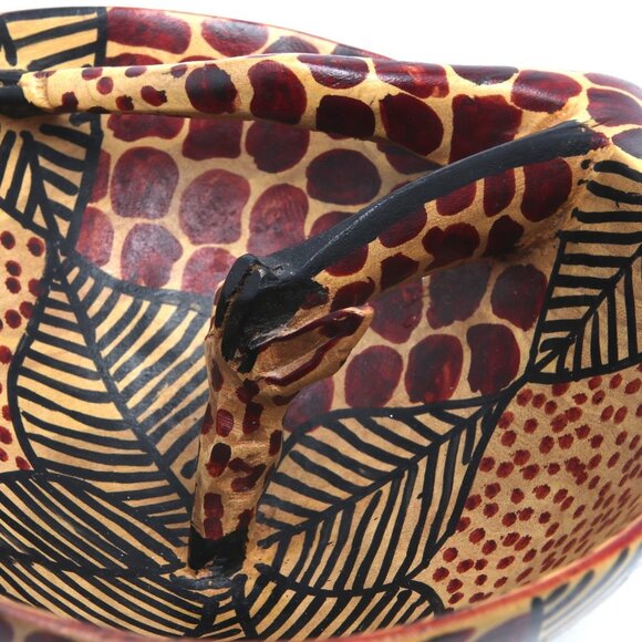African Wood Giraffe Bowl Kenya Decor Spotted Lightweight Art Fruit Bowl Handle - Picture 6 of 11